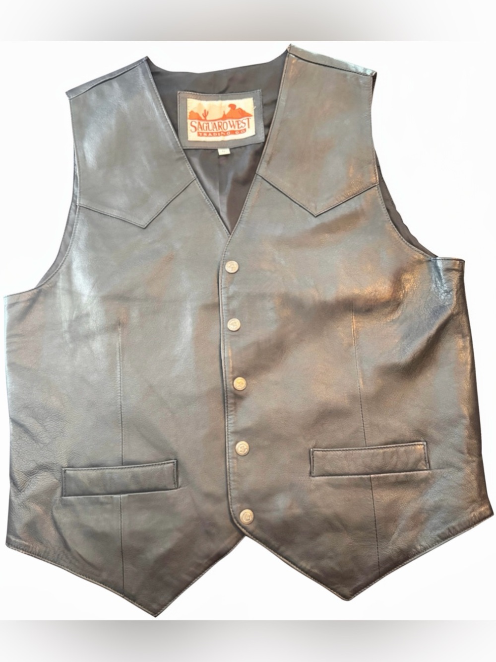 Vintage- Saguaro West Trading Co.- Black Leather Biker Moto/ Western Vest- M